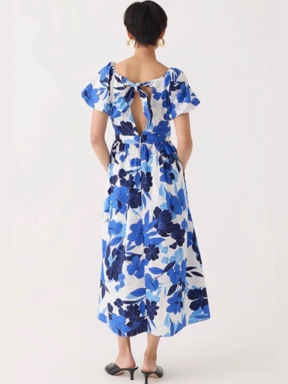 J.Crew Cecily Dress Painted Floral Print Blue Puff Sleeve Maxi Size 12 - Picture 13 of 14